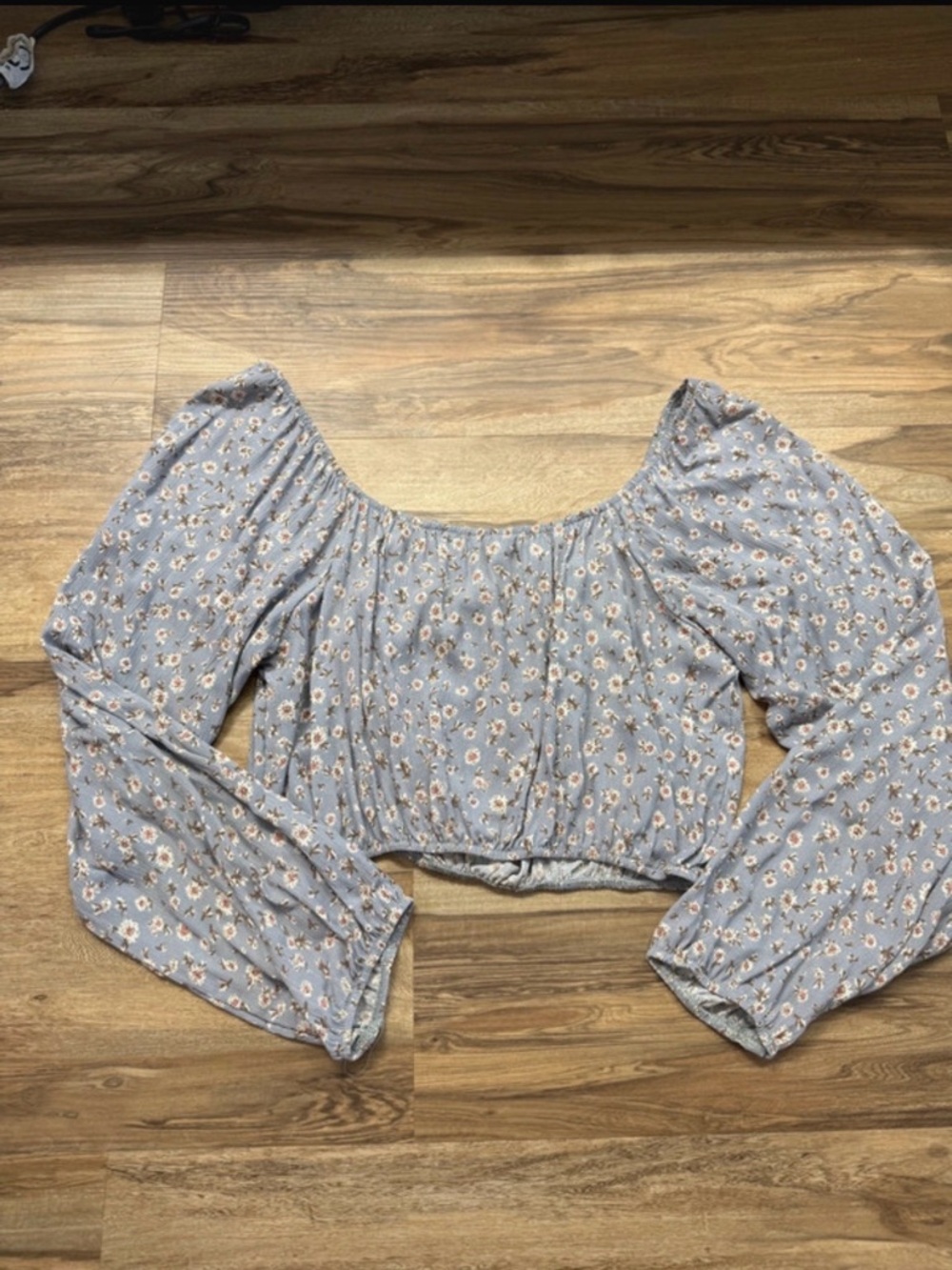 Final Touch Blue Floral Off-Shoulder Long Sleeve Top